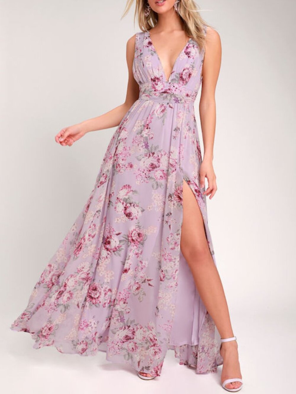 Lulus Garden Meandering Lavender Floral Print Maxi Dress Purple - Size S